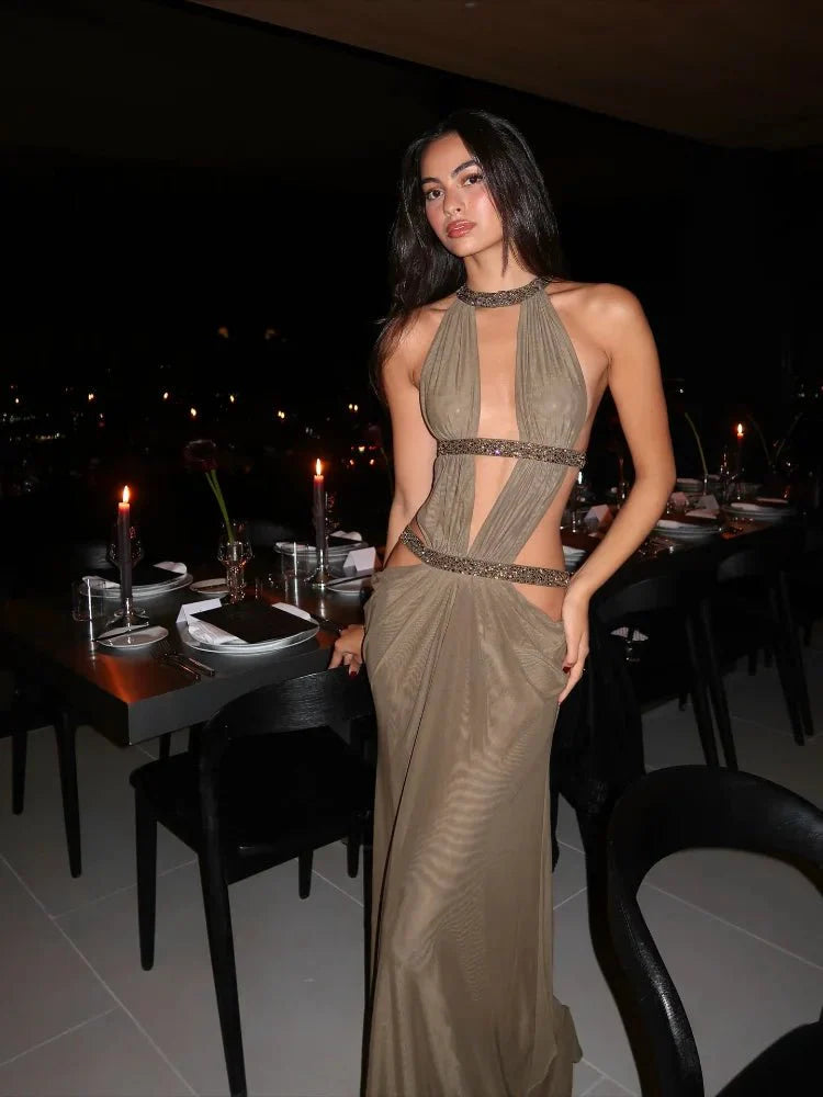 Rafaela Sequin Dress Halterneck Maxi Evening Dress