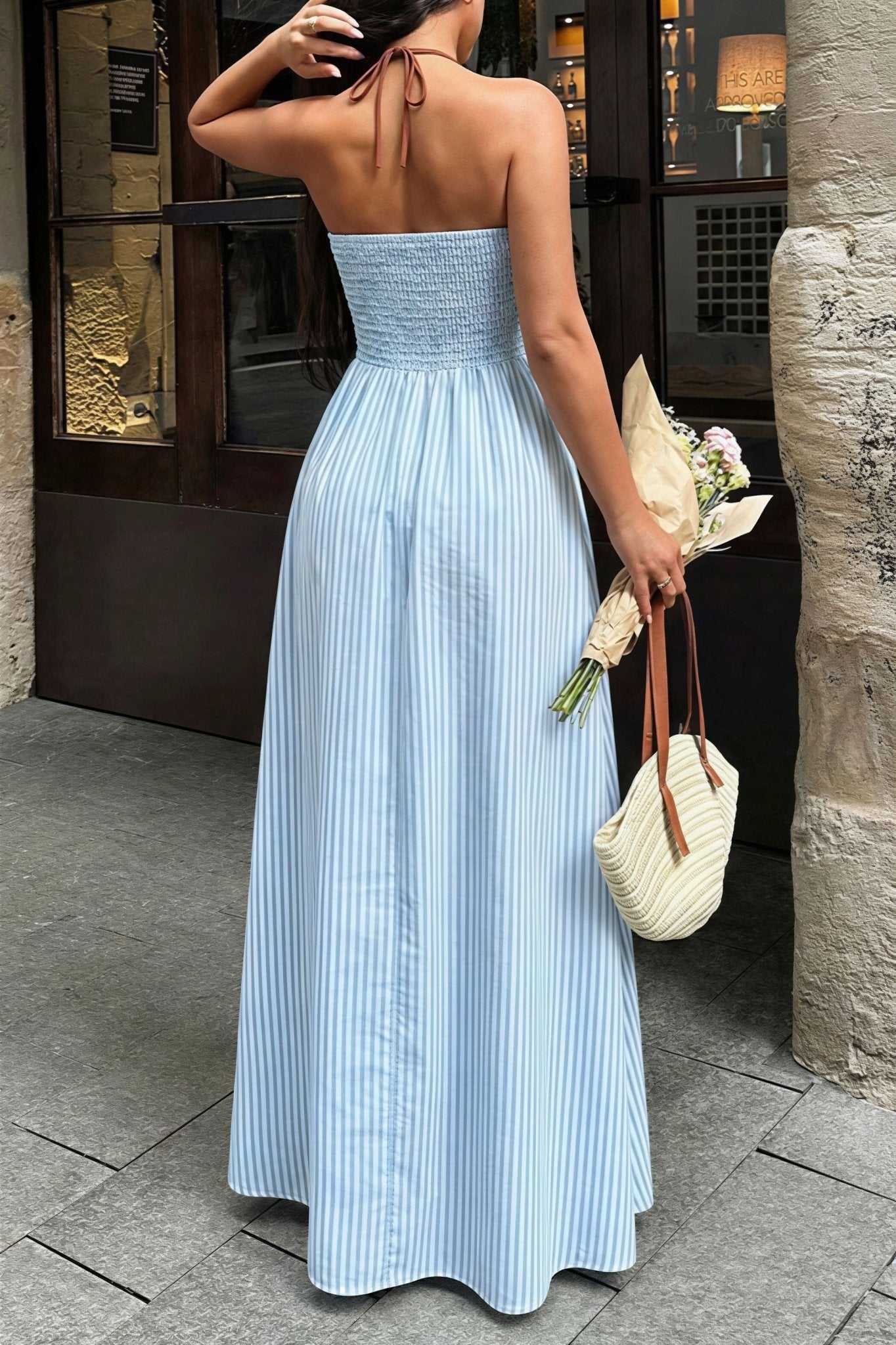 Sevilla Striped Deep V-Neck Maxi Dress
