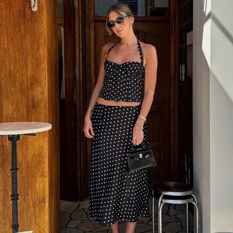Sofia Polka-Dot-Zweiteiler-Maxiset