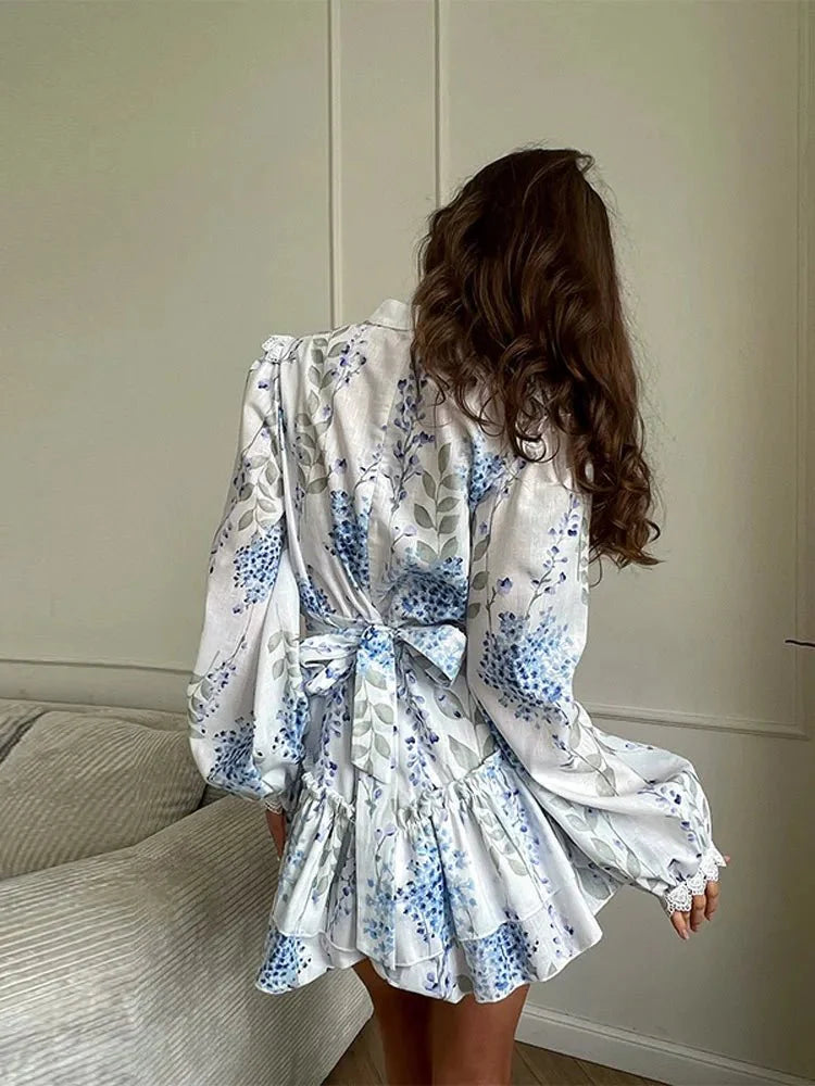 Sophia mini dress with belt and ruffles