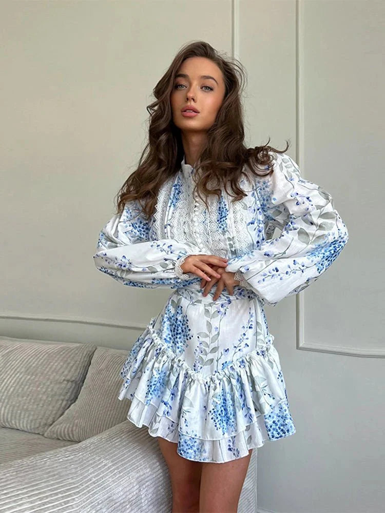 Sophia mini dress with belt and ruffles