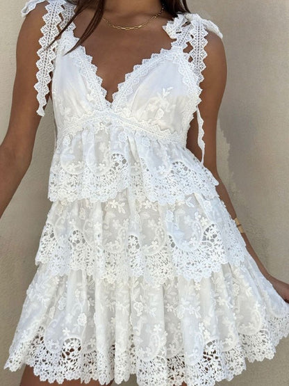 Sophia V-neck Tiered Dress with Lace Mini