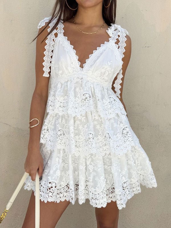 Sophia V-neck Tiered Dress with Lace Mini