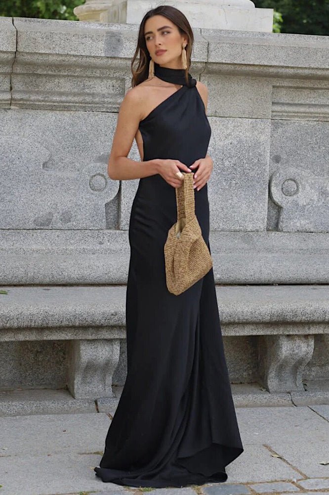 Suri Satin Neckholder Cape Kleid