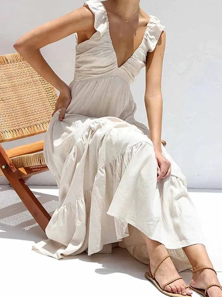 Tahlia Rüschen-Maxikleid aus Baumwollleinen
