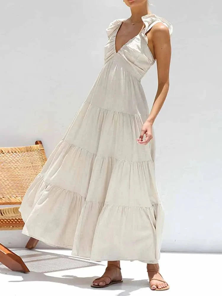 Tahlia Rüschen-Maxikleid aus Baumwollleinen