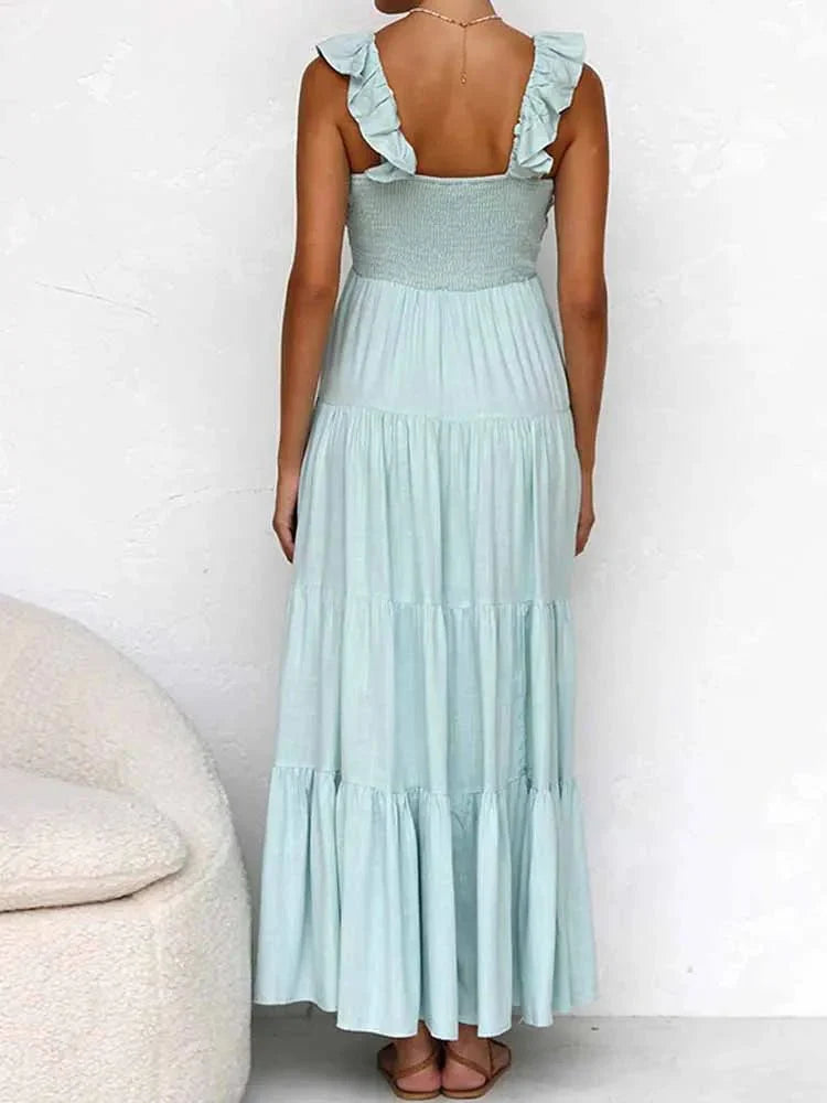 Tahlia Rüschen-Maxikleid aus Baumwollleinen