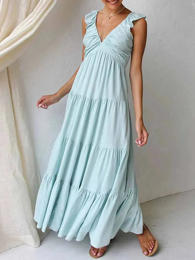 Tahlia Rüschen-Maxikleid aus Baumwollleinen