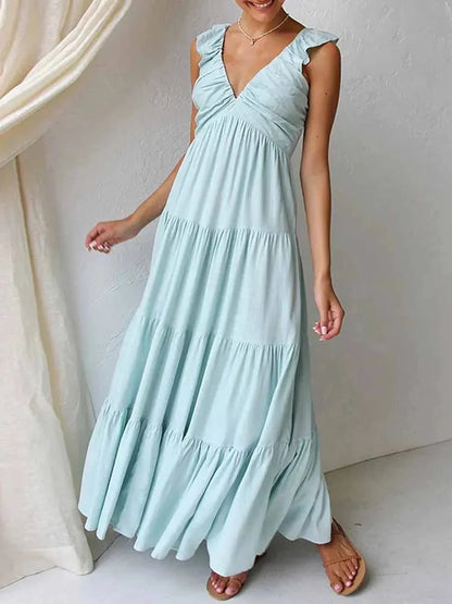 Tahlia Rüschen-Maxikleid aus Baumwollleinen