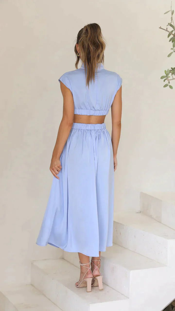 Valentina Midikleid mit hohem Kragen und Taillenausschnitten