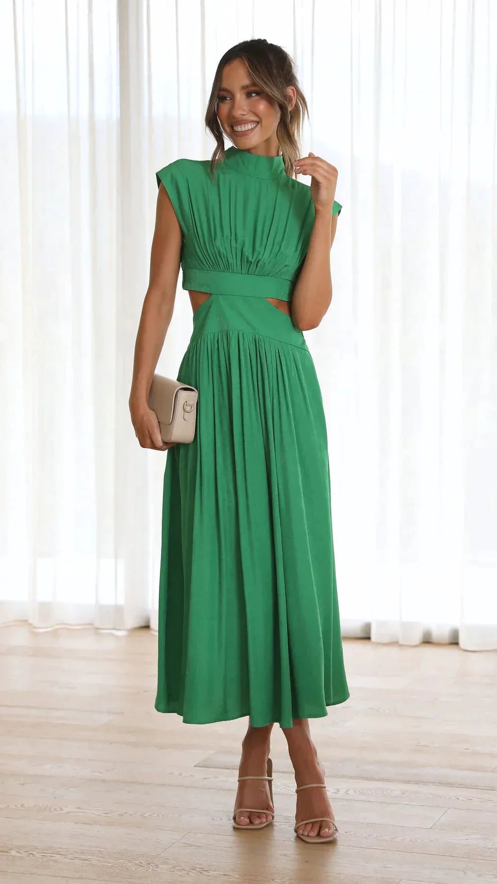 Valentina Midikleid mit hohem Kragen und Taillenausschnitten
