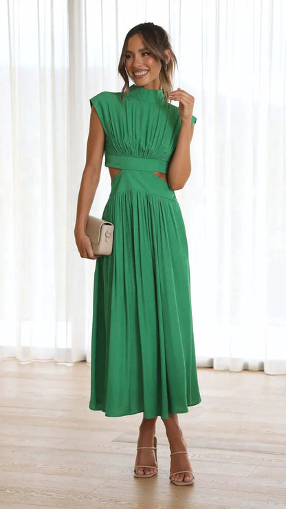 Valentina Midikleid mit hohem Kragen und Taillenausschnitten