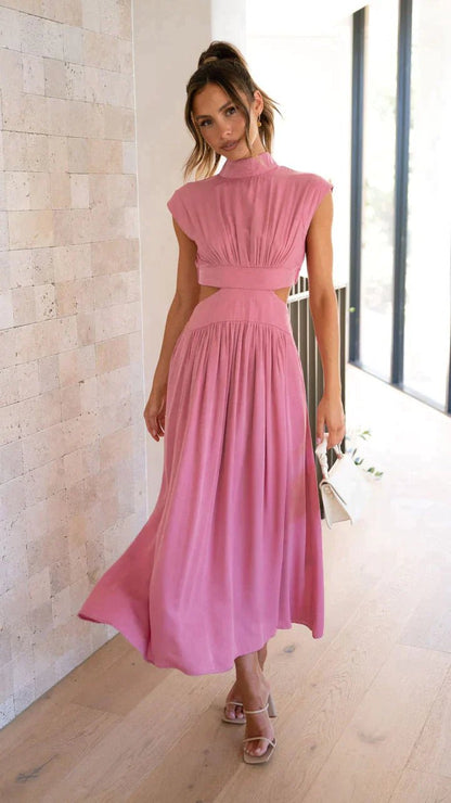 Valentina Midikleid mit hohem Kragen und Taillenausschnitten