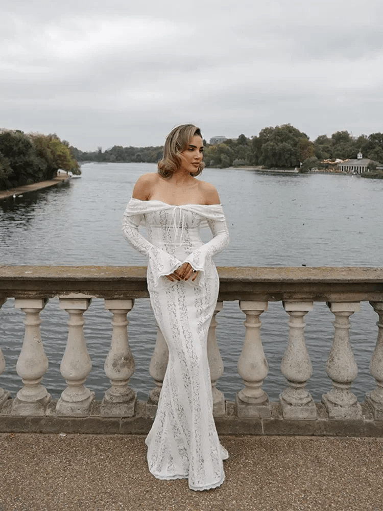 Off-the-shoulder Lace Maxi Dress