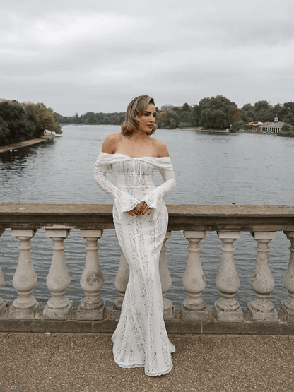 Off-the-shoulder Lace Maxi Dress