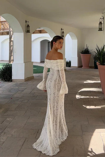 Off-the-shoulder Lace Maxi Dress