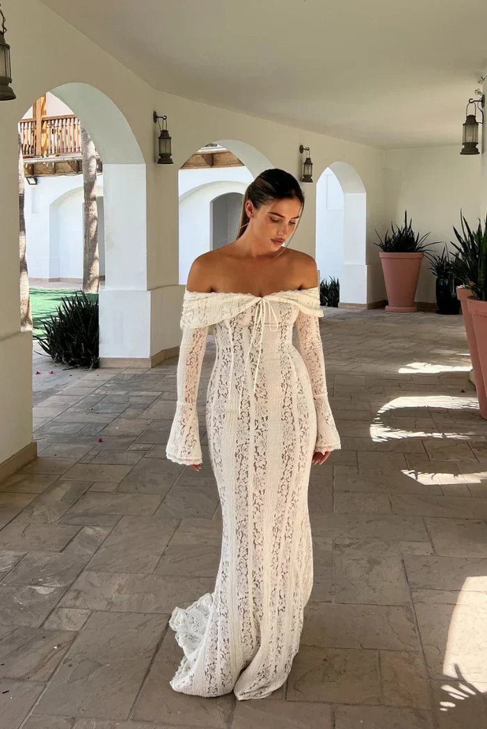 Off-the-shoulder Lace Maxi Dress