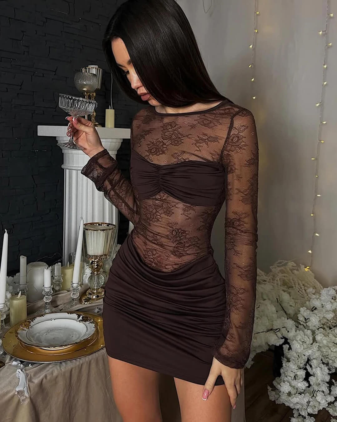 Backless Lace Mini Dress