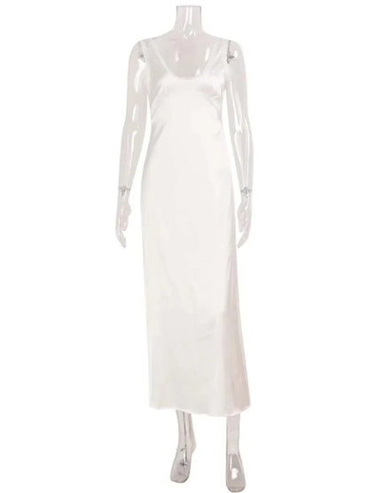 Satin-Midi-Kleid mit tiefem Ausschnitt