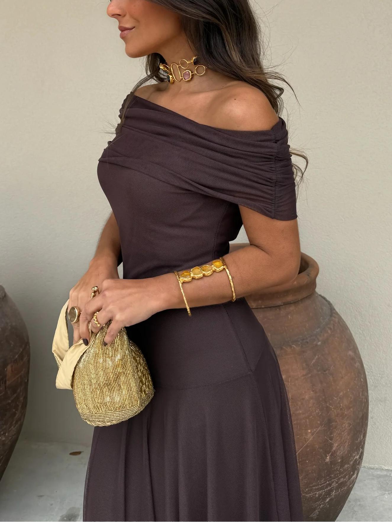 Off-the-shoulder maxi dress