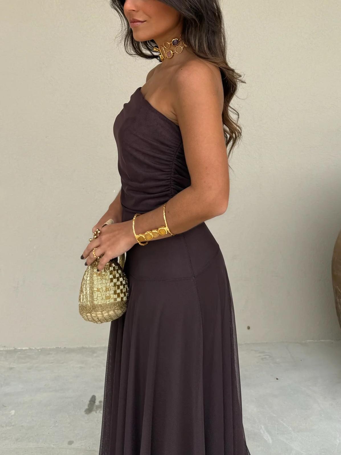 Off-the-shoulder maxi dress