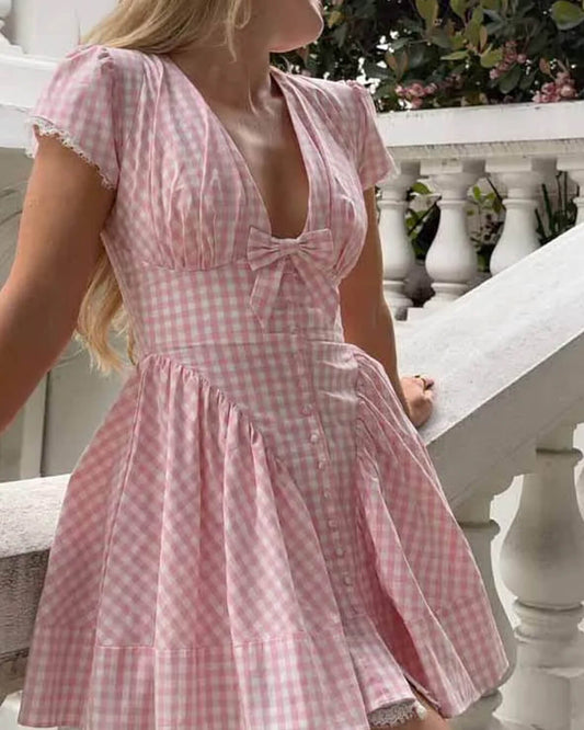 Brittany Karierte Rüschen-Minikleid
