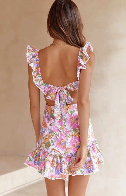 Floral Mini Dress with Back Bow