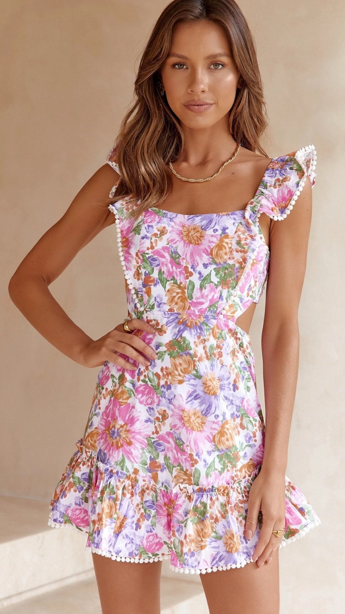 Floral Mini Dress with Back Bow