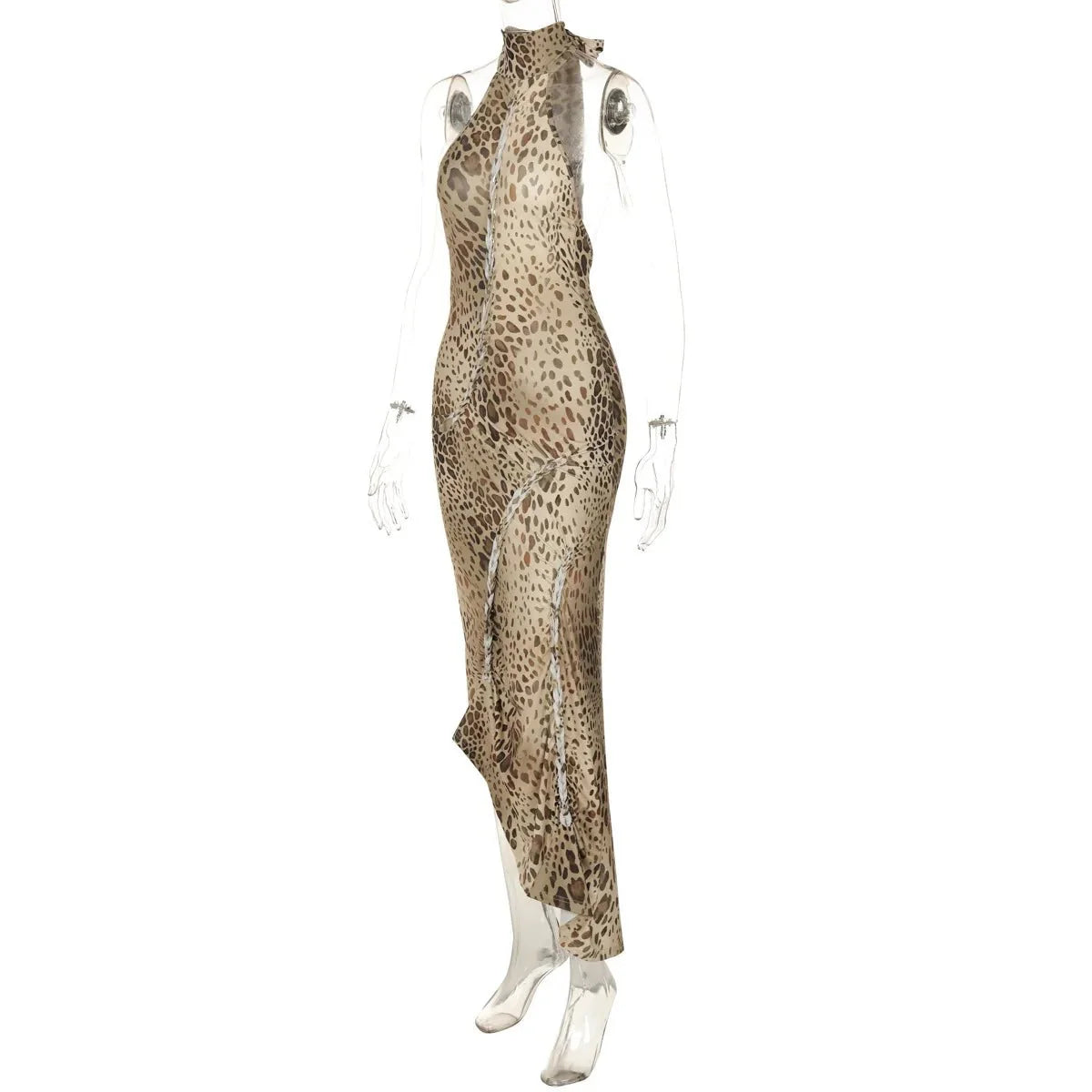 Leopard Print Halter Neck Maxi Dress