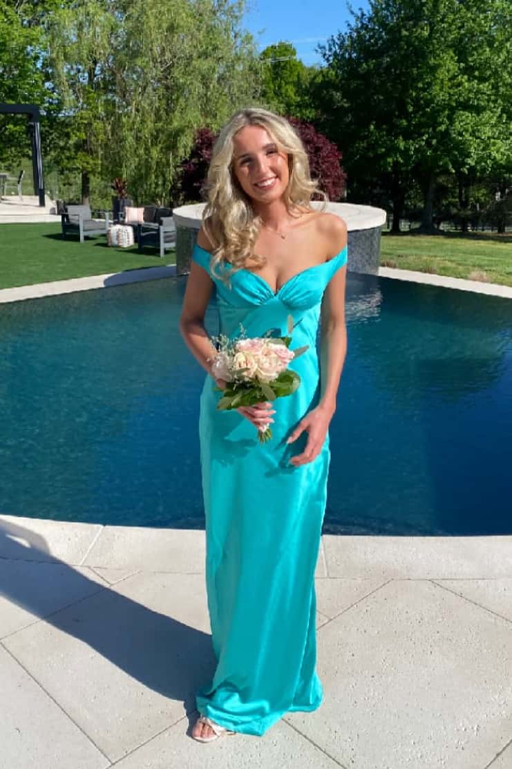 Clea Satin Maxi Dress with Bardot Neckline