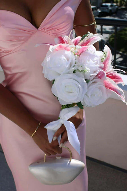 Clea Satin Maxi Dress with Bardot Neckline