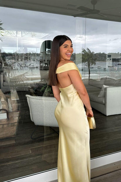 Clea Satin Maxi Dress with Bardot Neckline