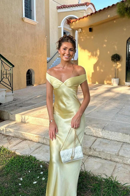 Clea Satin Maxi Dress with Bardot Neckline