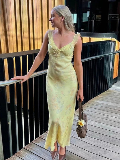 Clea Rüschen Maxikleid mit Blumenmuster