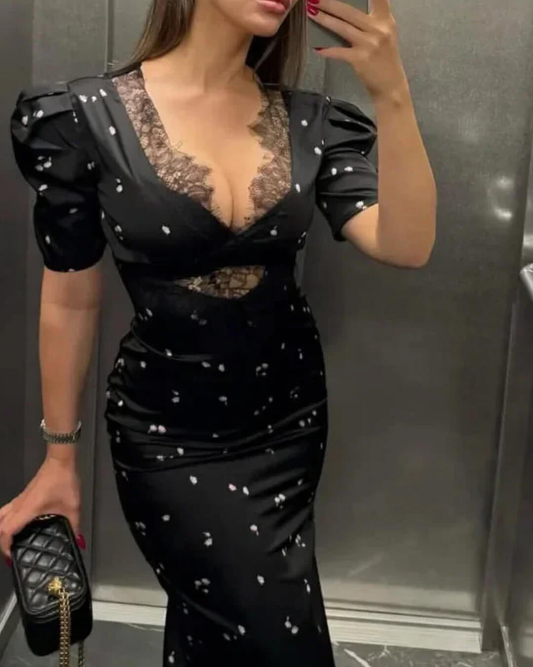 Puffärmel-Spitzenkleid