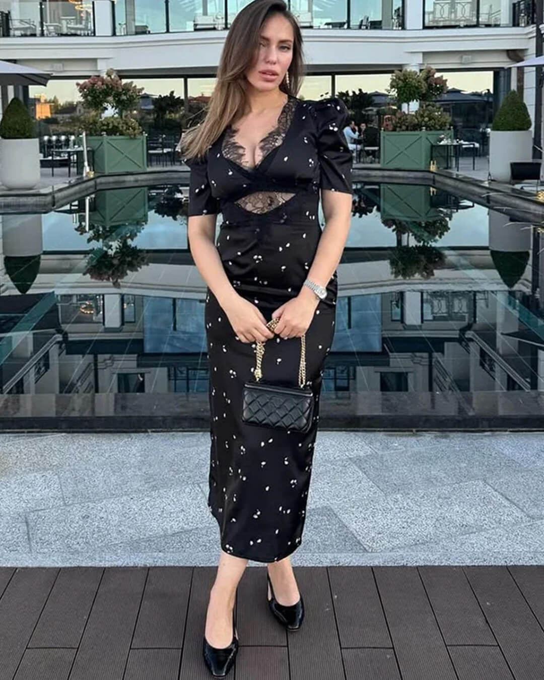 Puffärmel-Spitzenkleid