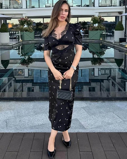 Puffärmel-Spitzenkleid