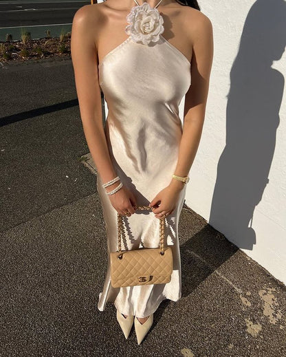 Satin Halter Neck Maxi Dress