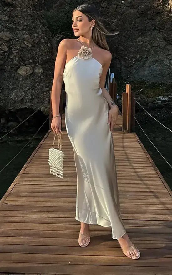 Satin Halter Neck Maxi Dress