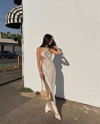 Satin Halter Neck Maxi Dress