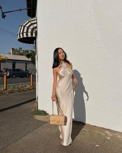 Satin Halter Neck Maxi Dress
