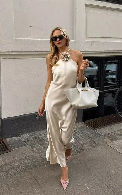 Satin Halter Neck Maxi Dress