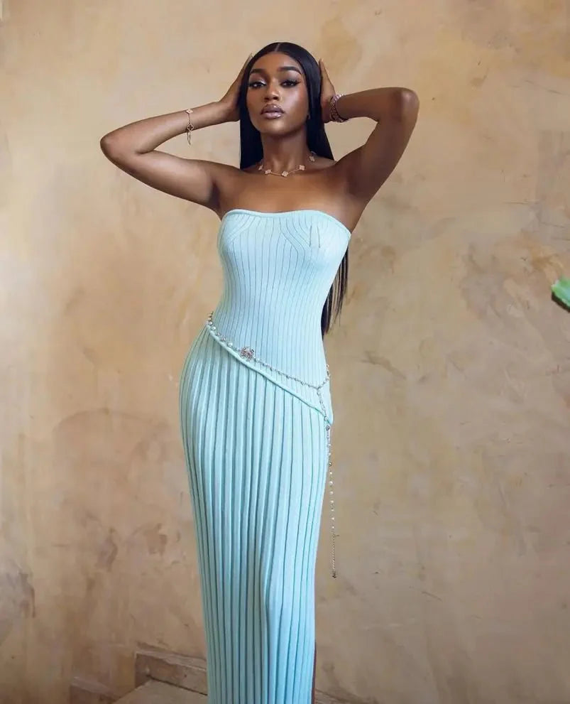 Isadora Strapless Knitted Maxi Dress with Side Slit