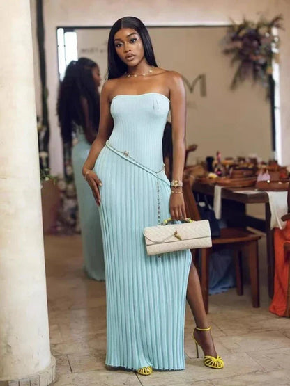 Isadora Strapless Knitted Maxi Dress with Side Slit