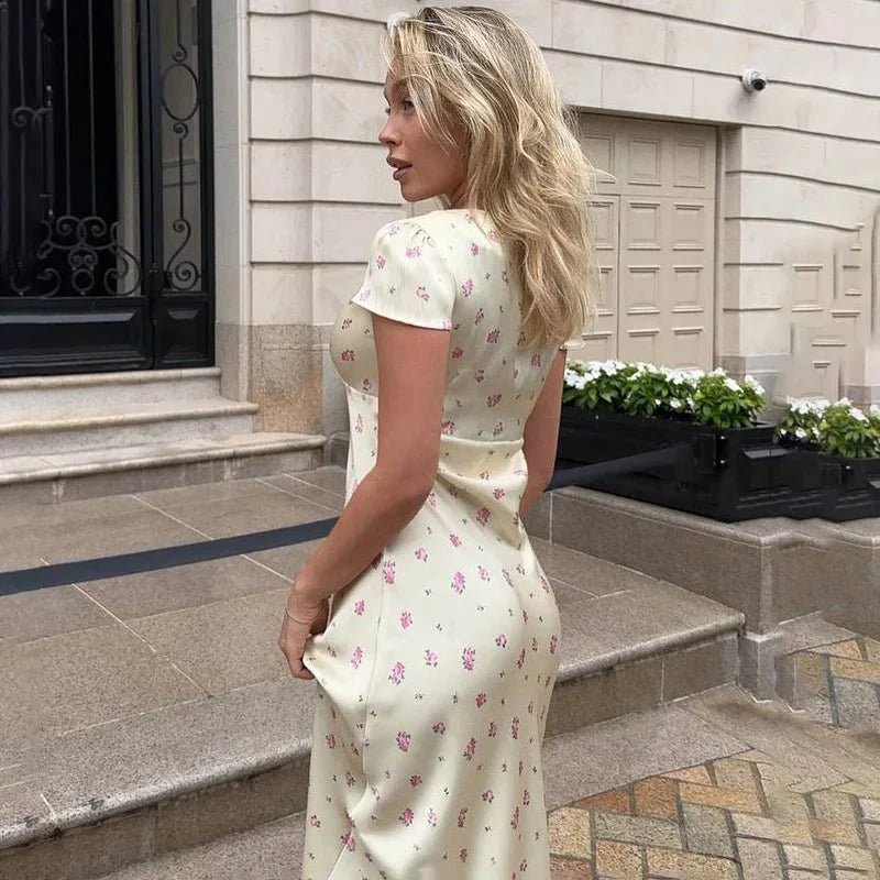 Printed satin midi dress