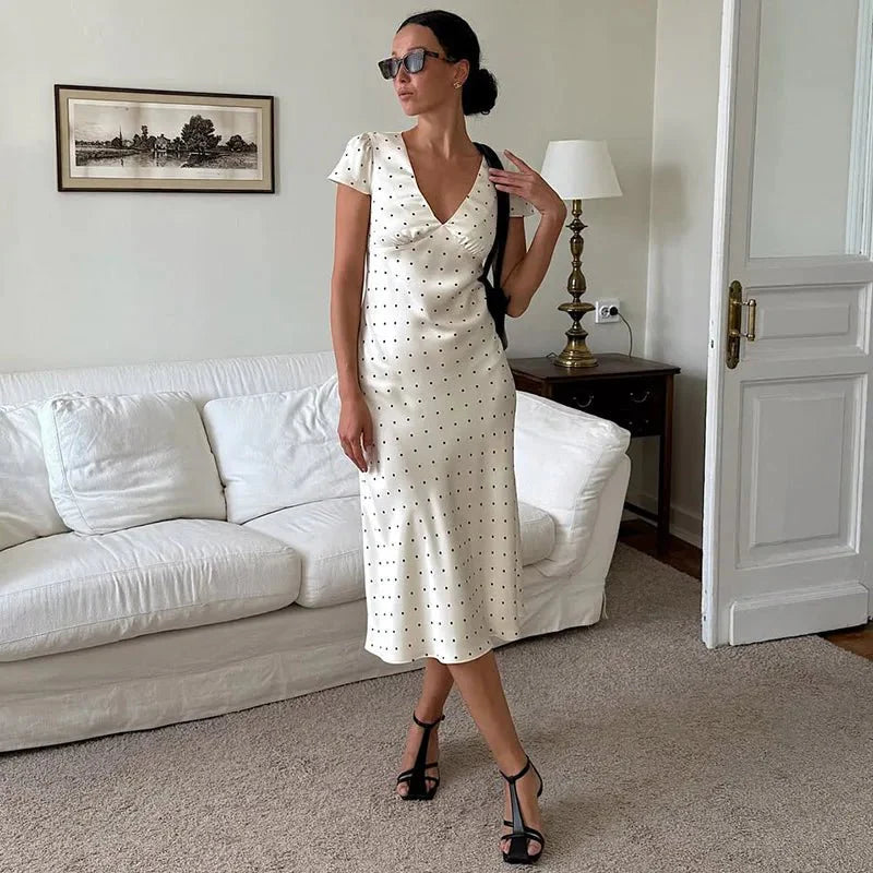 Printed satin midi dress