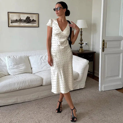 Printed satin midi dress