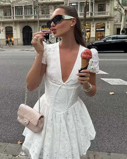 Lorena Puff Sleeve Embroidered Mini Dress