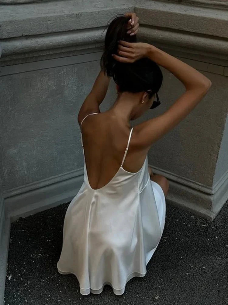 Dina V-neck satin mini dress