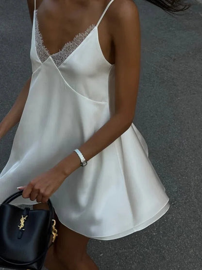 Dina V-neck satin mini dress